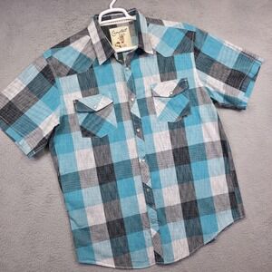 Coastal Shirt Mens 2XL Blue Pearl Snap Plaid Western Rodeo Cowboy Classic Summer